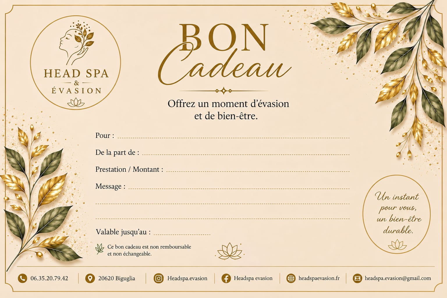 Aperçu du bon cadeau Head Spa & Évasion